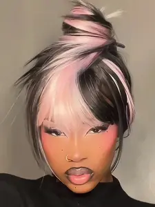 Highlights Wig Cap Synthetic Hair Wig 24 Inch Long Straight Hair with Bangs, Heat Resistant Fiber for Curling Iron Styling, Natural Fashion Look