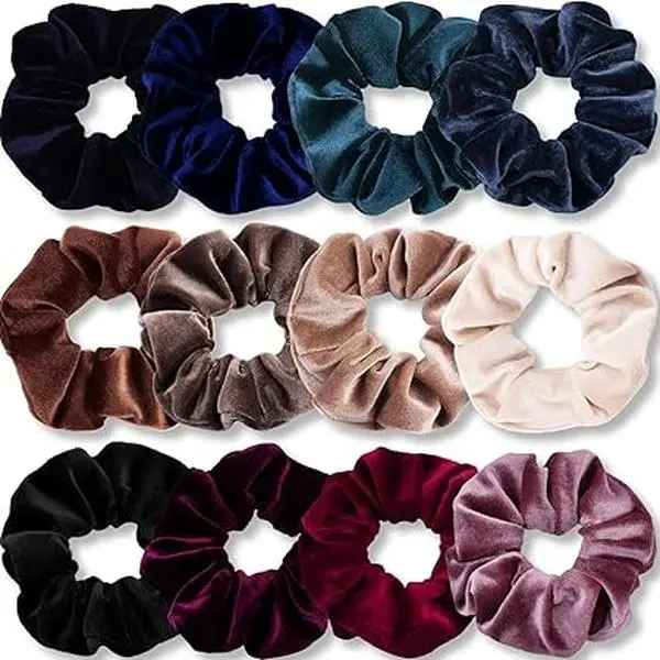 Velvet Scrunchies for Women, 12 Pcs Dark Colors Classic Elastic Thick Scrunchy Bands Ties, Soft Ropes Ponytail Holder Hair Accessories