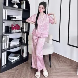 Đồ Pajamas lụa Latin quần dài áo tay ngắn - Women Latin Silk Pajamas