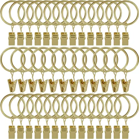 [Summervibes] 40/36 Pack Curtain Rings with Clips,Drapery Clips with Rings,Drapes Rings 1.26 in Interior Diameter,Fits up to 1 in Curtain Rod,Gold/Black Color,Hand Tools Kits