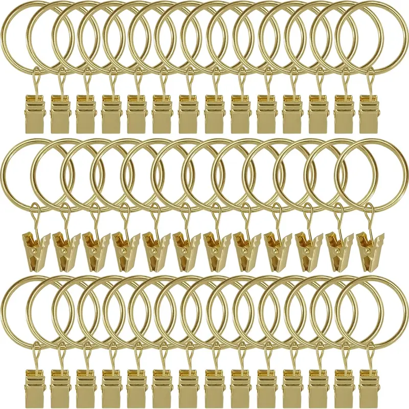 [Summervibes] 40/36 Pack Curtain Rings with Clips,Drapery Clips with Rings,Drapes Rings 1.26 in Interior Diameter,Fits up to 1 in Curtain Rod,Gold/Black Color,Hand Tools Kits
