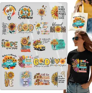 20PCS Sunflower DTF Transfers Ready to Press – Inspirational Christian Designs Heat Transfer for T-Shirts, Tote Bags, DIY Crafts, Vibrant & Durable Iron-On Prints