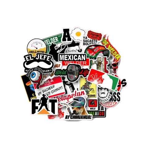 30 Funny Mexican Parody Welder Sticker Pack for Hard Hats, Toolboxes, Tumblers – Durable Vinyl Stickers for Blue Collar Humor.