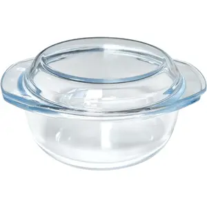 Small 1-QT Round Tempered Glass Casserole Dish with Lid, Mini Clear Glass Casserole Bowl with Glass Lid