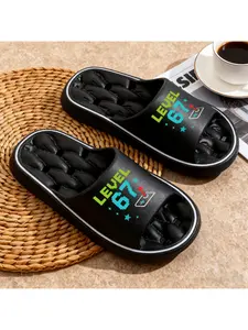 1pc Level Up "67" Pixel Gamer Sandals | Slippers Couple Hollow Out Loose Large Size, Slippers Same Easy Wear, Outdoor & Home Breathable, All-Season Wear, Women Shoes