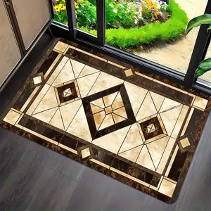 1pc High-End Golden Velvet Creative Geometric Pattern Non-Slip Durable Entrance Mat Suitable for Doorway Living Room Bedroom Kitchen Home Decor Room Decoration