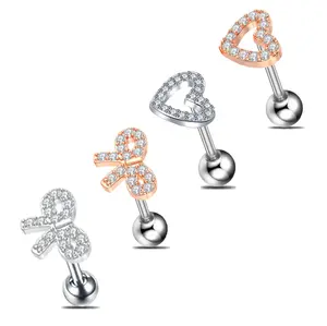 HERVAY 16G/6MM Lip/Ear/Nose Studs - Hypoallergenic Stainless Steel - Silver/Rose Gold Bow + Labret/Helix/Conch/Tragus/Daith - Unisex Piercing Accessories