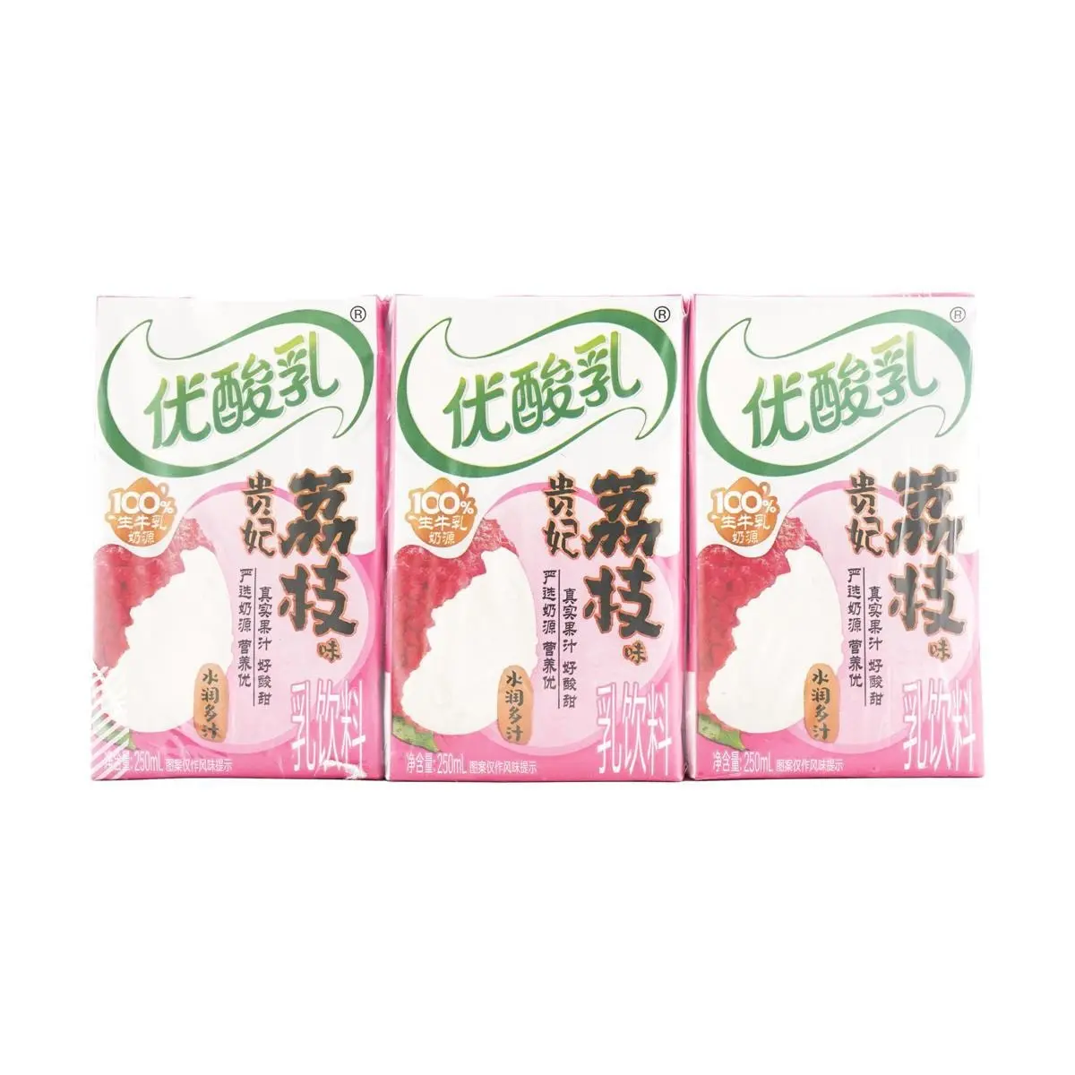 2 Pack Yili Youngfun Dairy Drink Royal Lychee Flavor 8.45 fl oz x 6 - Creamy Milk Beverage