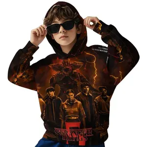 Stranger ThingsKids' Hoodie Pullover, Long Sleeve Relaxed Fit Sweatshirt in Soft Material -Sweaters Pullover with Pocket Girls Boys D1229-019