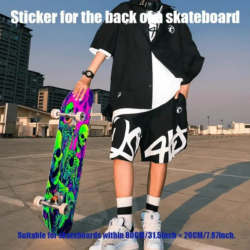 1 flat "Street Graffiti Skull Brothers" skateboard back sticker, full of street style, suitable for double upturned skateboard