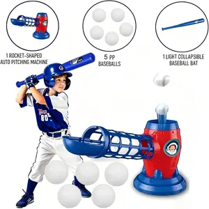Kids Automatic Baseball Pitching Machine Set – Youth Bat & 5 Plastic Balls, Adjustable Speed Toy for Boys Girls