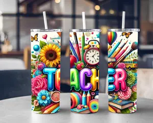 Teacher Tumbler 20oz - Vibrant Design with Clock & Candy Elements for Educational Enthusiasts 20 Ounces Capacity Ideal for Teachers
