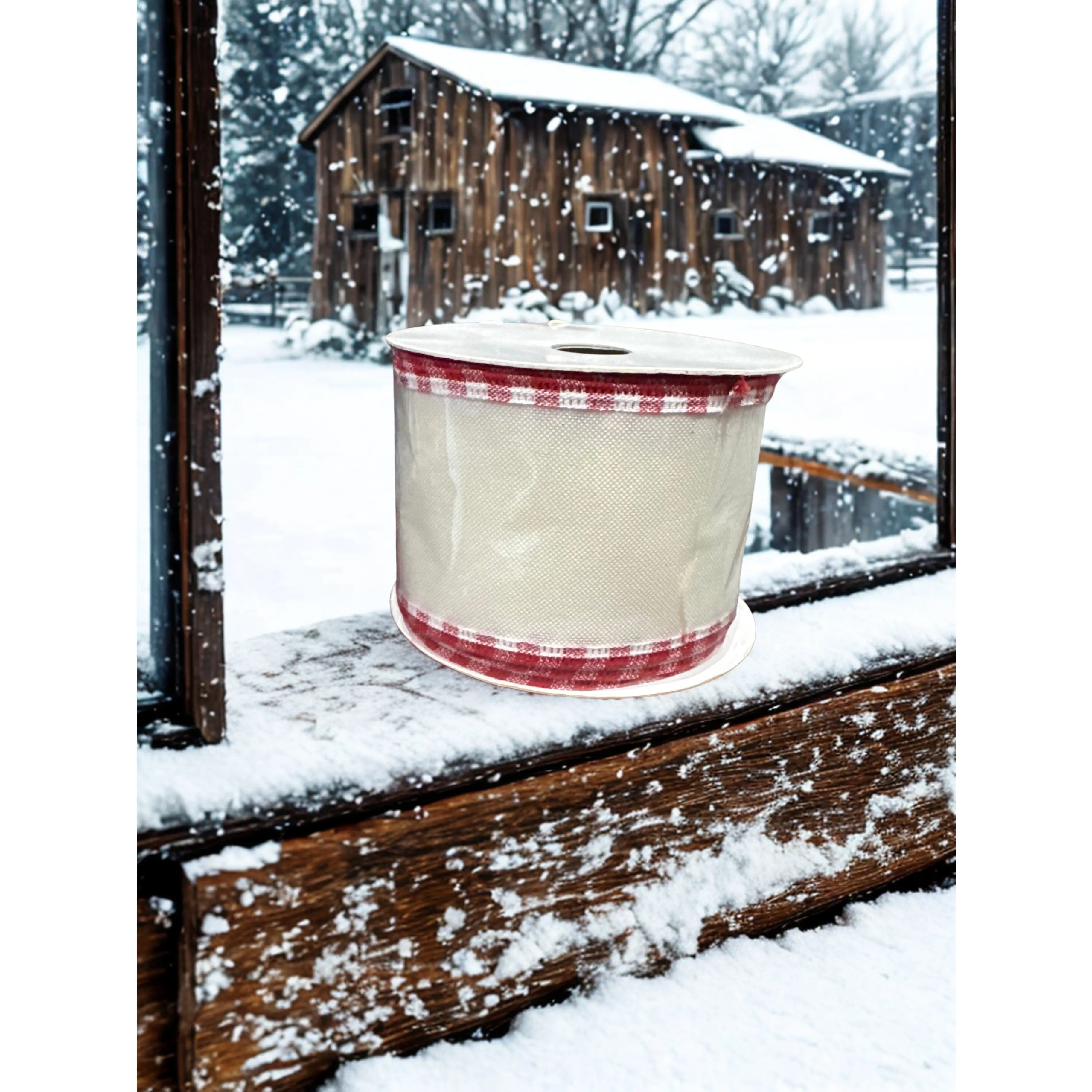 2.5 inch White Ribbon with Red/White Edge 10 yard Roll