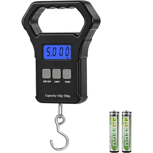 Fish Scale, 110lb/50kg Digital Portable  Fishing Weight Scale with Backlit LCD Display, Luggage Scale with Hook, Non-Slip Large ABS Handle & 2 AAA , Fishing Gifts Gear for Men
