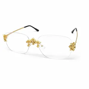 Triple Cross Frameless Unisex Sunglasses with Gold Accents and Clear Lenses for Stylish Protection