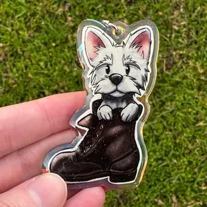 Terrier in Boot Keychain: Holographic Acrylic Dog Mom Gift