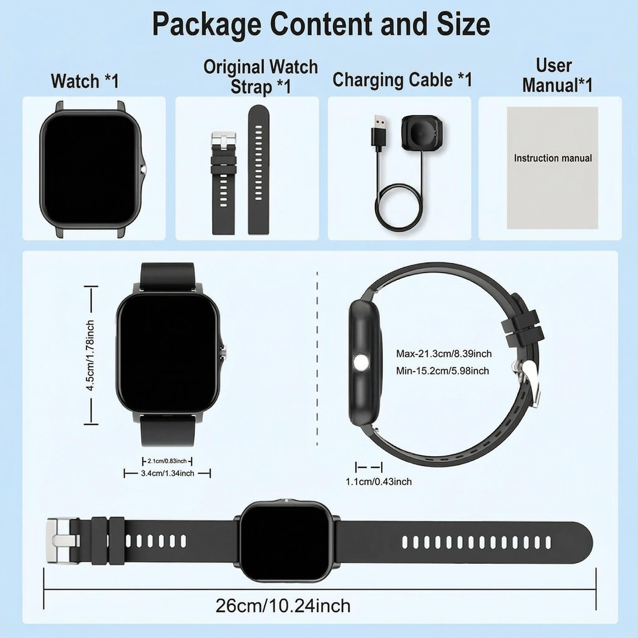 SmartWatch for Men & Women, 1.83" Touch ScreenFitness Tracker, Activity & Step MonitorMessage Notifications, Multiple Sports ModesIP68 Waterproof, Compatible with ios &Android Devices