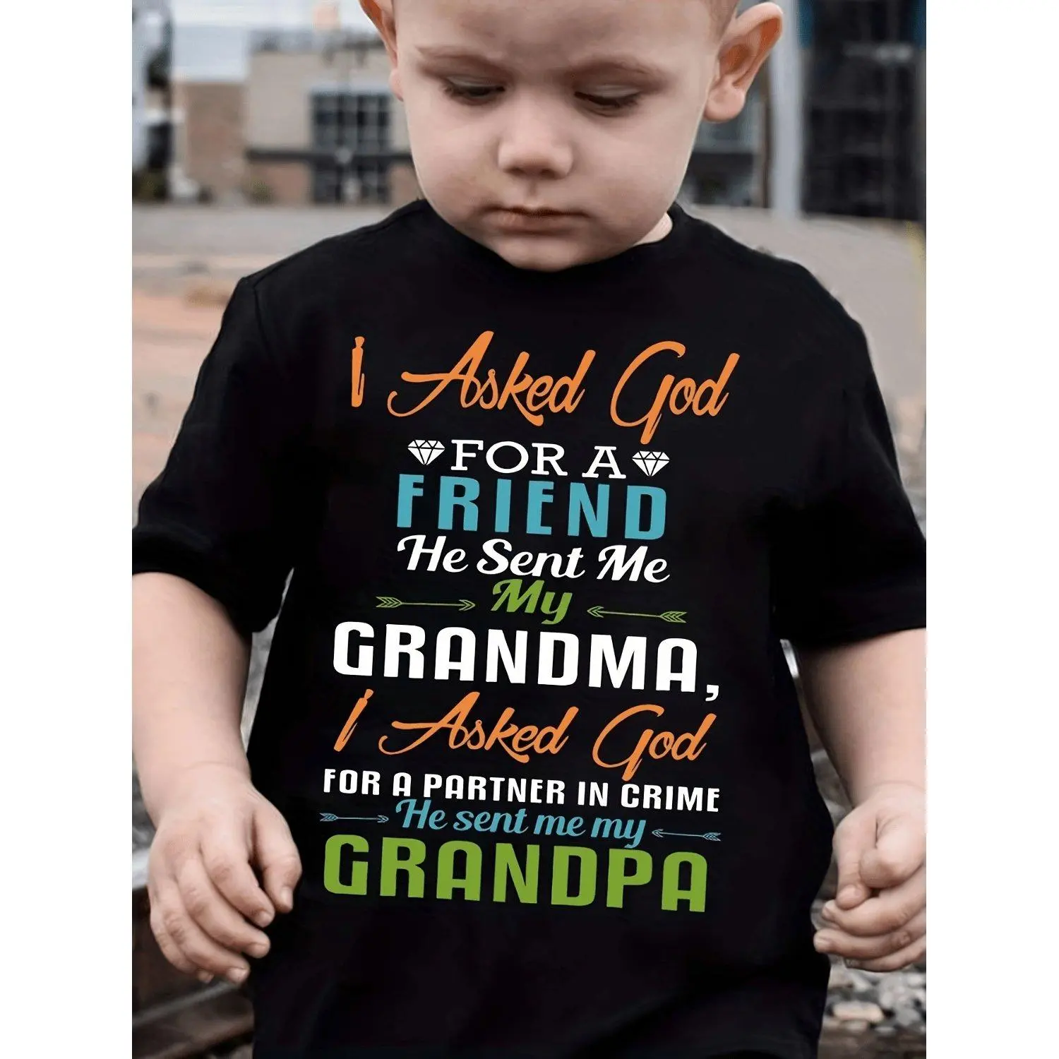 Boy's Casual Soft Cotton Short Sleeve Crew Neck Top - "I Asked God For A Friend" Letter Print, Relaxed Cut, Medium Stretch Short Sleeve Tops for All Seasons