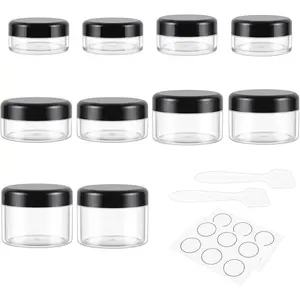 Small Travel Containers Set, 10 Pieces 3/5/10/15/20 Gram Sample Jars for Lotion, Cream, Lip Balm and Toiletries, Refillable Travel Size Containers With Leak Proof Black Lids