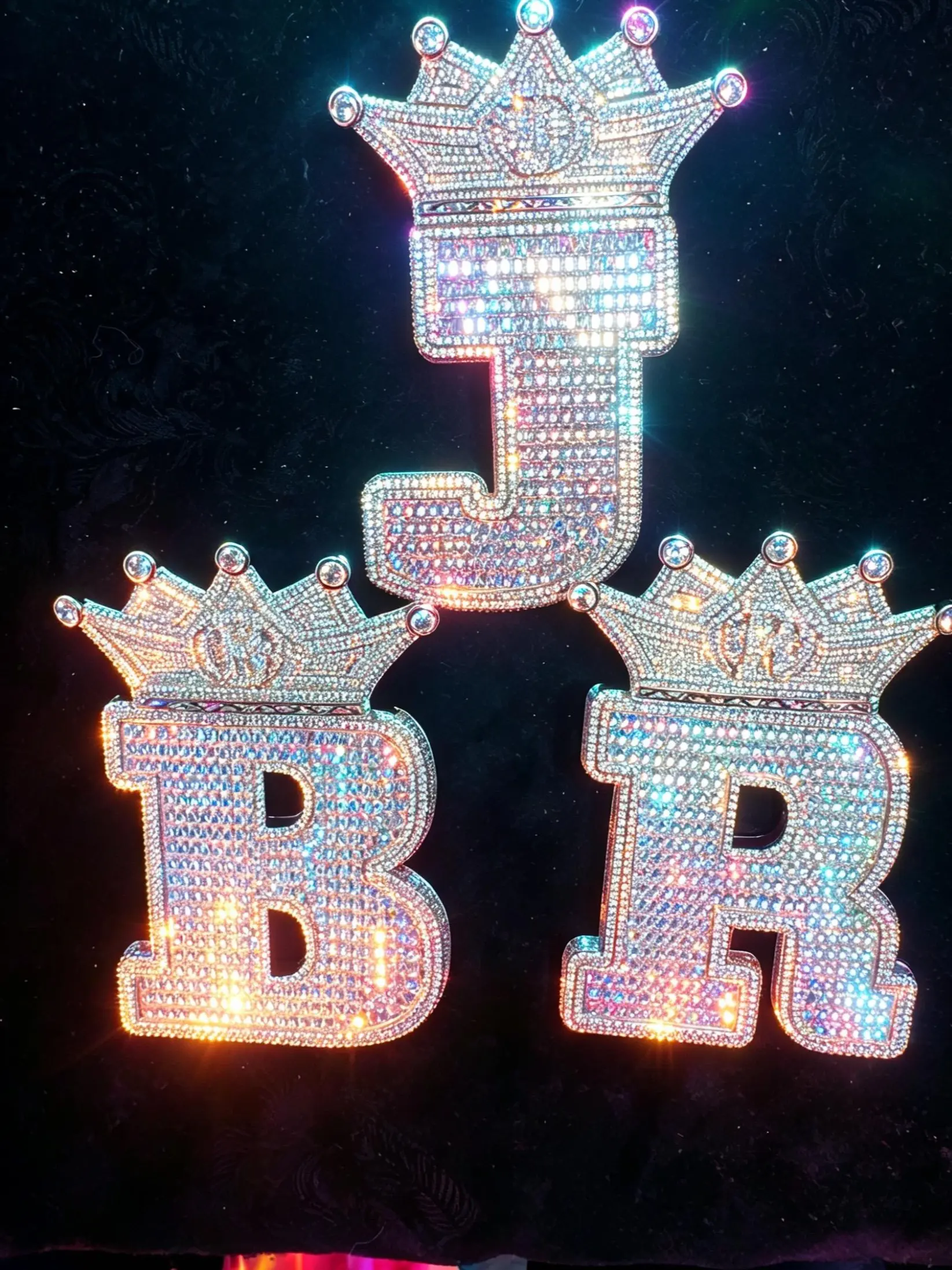 2344  Crowned Initial Pendant - Letter [B/R/J] | Blinged-Out Iced-Out Statement Charm for Hip Hop Streetwear Vibe summerwins
