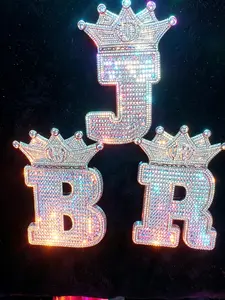 2344  Crowned Initial Pendant - Letter [B/R/J] | Blinged-Out Iced-Out Statement Charm for Hip Hop Streetwear Vibe