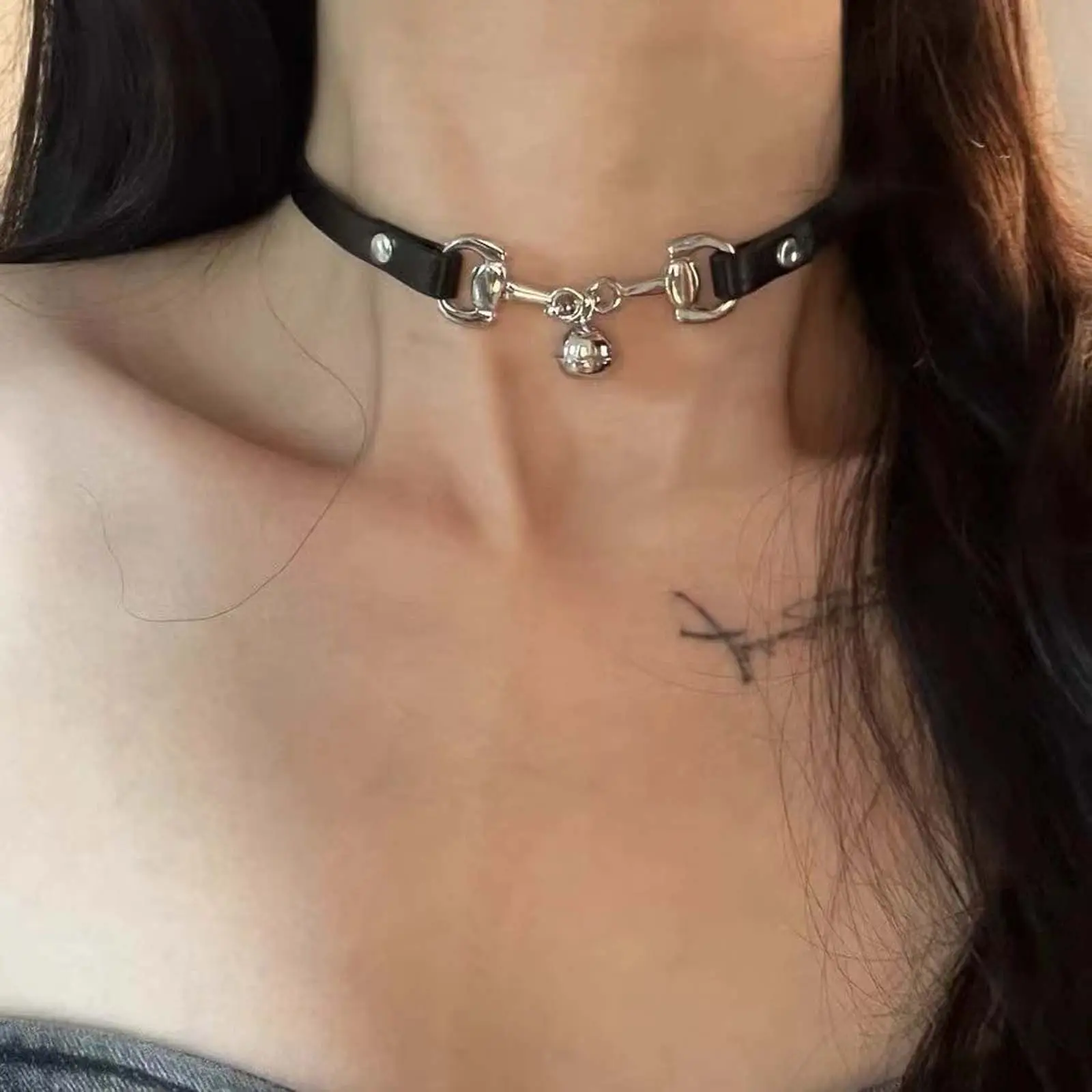 Gothic Y2K Leather Bell Choker Necklace, Adjustable Punk Collar for Women, Personalized Daily Party Anniversary Jewelry Gift
