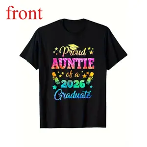 Women'S Proud Auntie of a Class of 2026 Graduate T-Shirt -  Black Retro Tie-Dye Graphic Tee with Diploma & Design, Round Neck Casual Fit, Vibrant Colors for Graduation Party Outfits & Family Celebrations