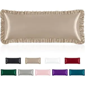 Ruffle Satin Body Pillow Cover, Silky Satin Body Pillowcase with Envelope Closure, Luxury Ultra Soft Body Size Pillow Cases for Hair and Skin, Ruffled Long Pillow Shams (Taupe)