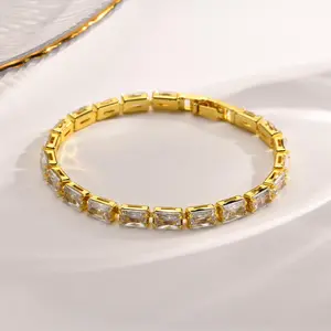 MP 14K Gold Plated Tennis Bracelet Cubic Zircon Diamond Charms Jewelry Copper Bracelet Non Tarnish Hand Chain Fashion Outfit Accessories Valentine Gift for Women popular high quality elegant anniversary Rhombic Bracelet Chunky Rhinestone Bracelet