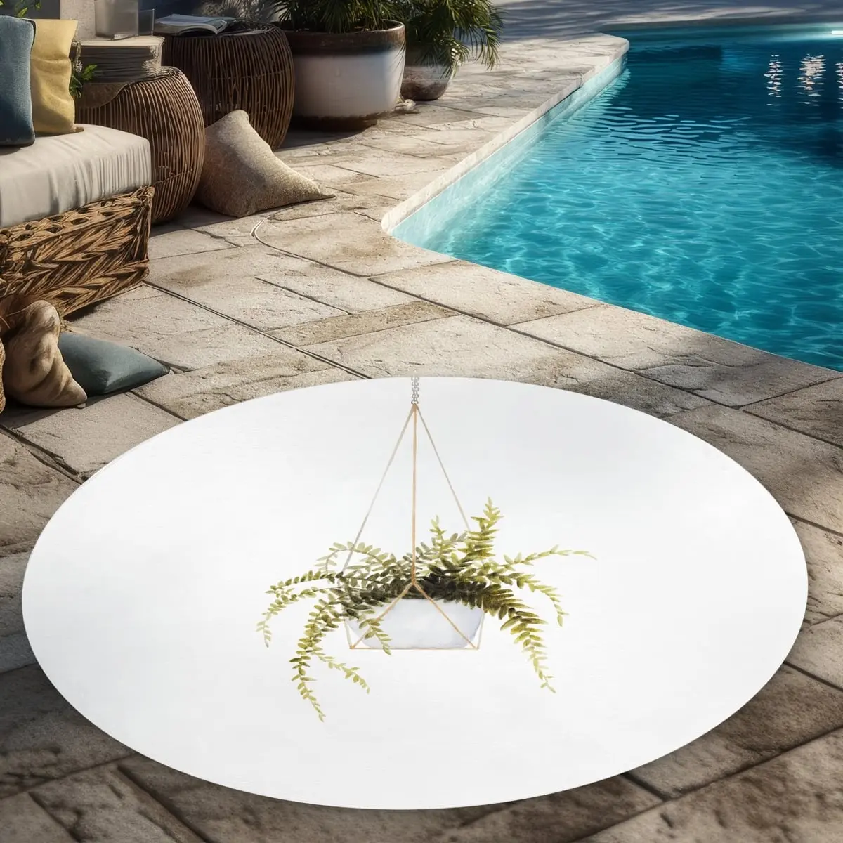 360 Stand 5x5 ft. Suspended Fern Round Outdoor Area Rug - Minimalist Leaves, Begin Home Decor C1COAR55P2FAX2, Botanical Area Rugs, Contemporary Decorative Rug