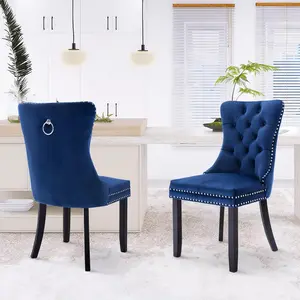 Velvet Dining Chair, Upholstered Tufted Dining Room Chair with Nailhead Trim and Wood Leg ,Set of 2/4/6 Tufted Velvet dining  chair