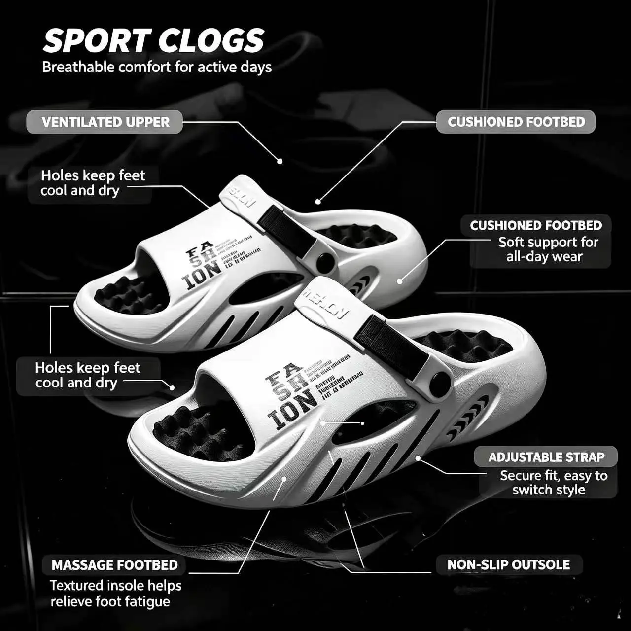Men's Mecha Platform EVA Slides - Convertible Slippers with Adjustable Heel Strap, Cushioned Non-Slip Chic Sweet Minimalist Outdoor Summer Footwear for Parties, Party, Preppy, Athletic, Japanese, Modest, Foam Slides, Slipper Sandals, Thick Bottom Slippers
