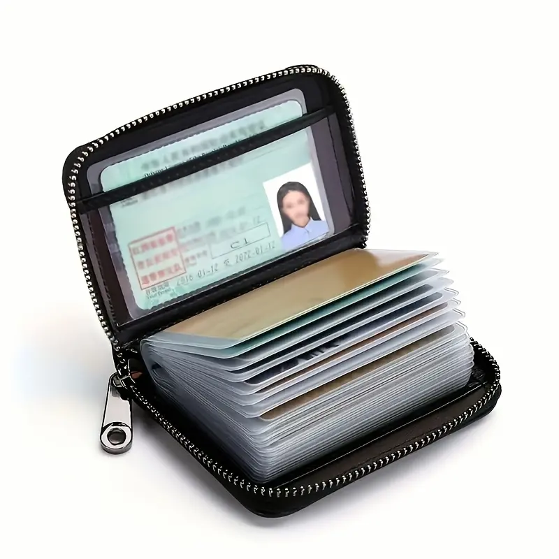 Ultra-thin RFID Shielded Synthetic Leather Wallet - High Capacity, 20 Card Slots + 2 ID Slots, Zipper Closure, Fashionable Design, Perfect Gift for Holidays and Everyday Use, Card Organizer | Minimalist Wallet | Durable PU Material