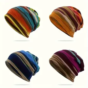Outdoor Pullover Hat Winter Casual Beanies Hat Stripe Print Skull Cap For Men Women Hip Hop Caps Skating Ski Caps Christmas Gift