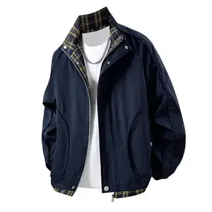 Men's Plaid Lined Jacket – Stand Collar, Button Closure, Suitable for Outdoor Activities and Everyday Wear