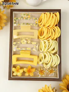 58pcs lemon yellow spring and summer fresh hair accessories set, featuring lemon yellow color matching fresh printing square clip, bauhinia flower clip hair ring, bright colors suitable for spring and summer, is the vitality of "daily dish hair piece mode