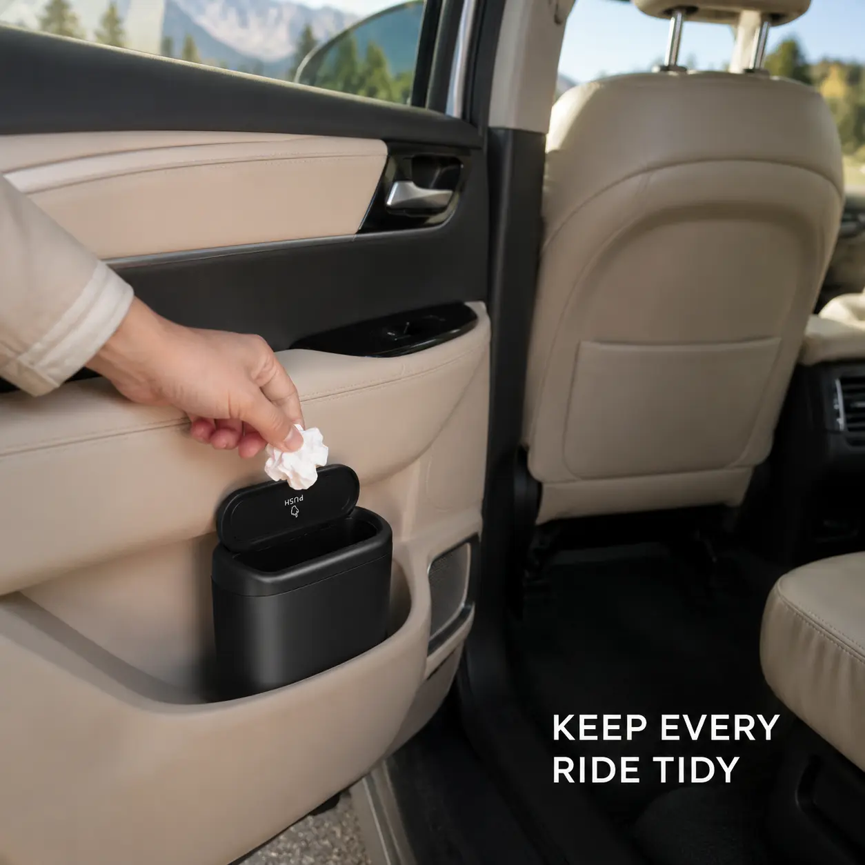Car Trash Can & Bin Bags Kit, Mini Portable Trash Can With Cover, Car Interior Tidying Accessories