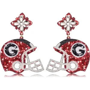 Glitter Football Helmet Dangle Earrings - Game Day Team Spirit Sports Earrings for Women - Gift for Football Mom Fans