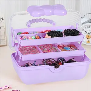 3-Layer Children Hair Accessory Storage Bag with Bow Lock, Cute Jewelry Box Headband Hair Tie Organizer for Little Girls