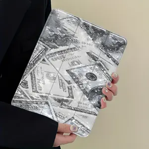 Y2K Silver Glitter Money Tablet Protector, Aesthetic Case, Auto Sleep/Wake, Anti-Drop & Anti-Scratch, Transparent Hard Back, Multi-Size Compatible 7.9/8.3/10.2/10.5/10.9/11/12.9/13 Inch, For Office & Daily Use