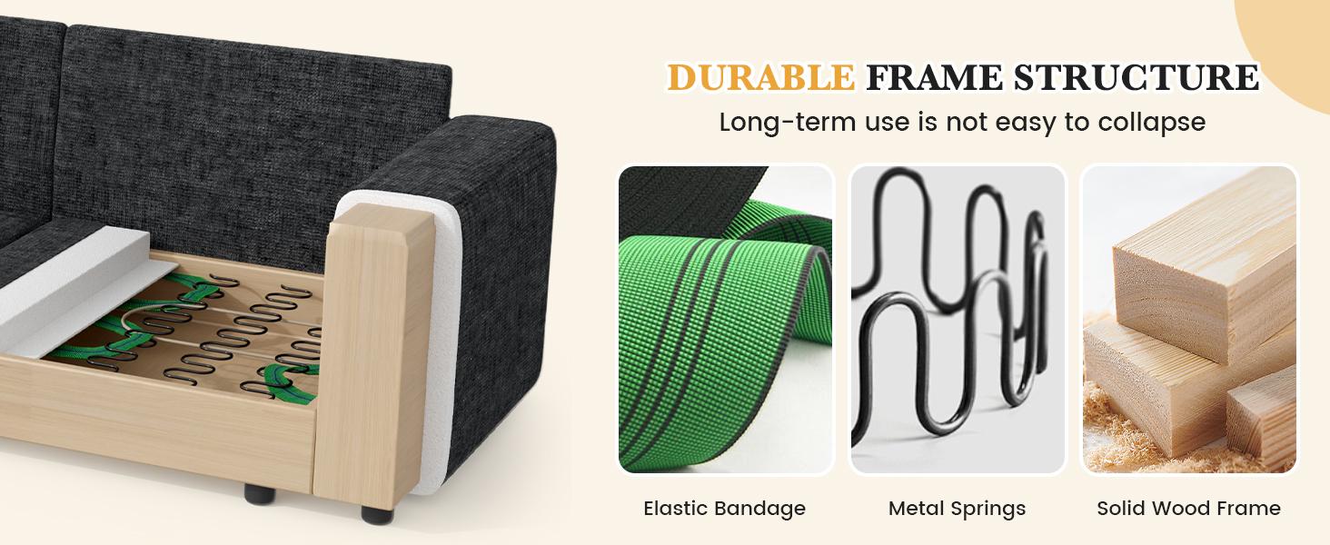 【Shipped in four Packages】118" L Shaped Modular Sectional Sofa, Oversized 3-Seater Convertible Cloud Couch, Modern Chenille Sectional Couches for Living Room, Cream White 1 PCS