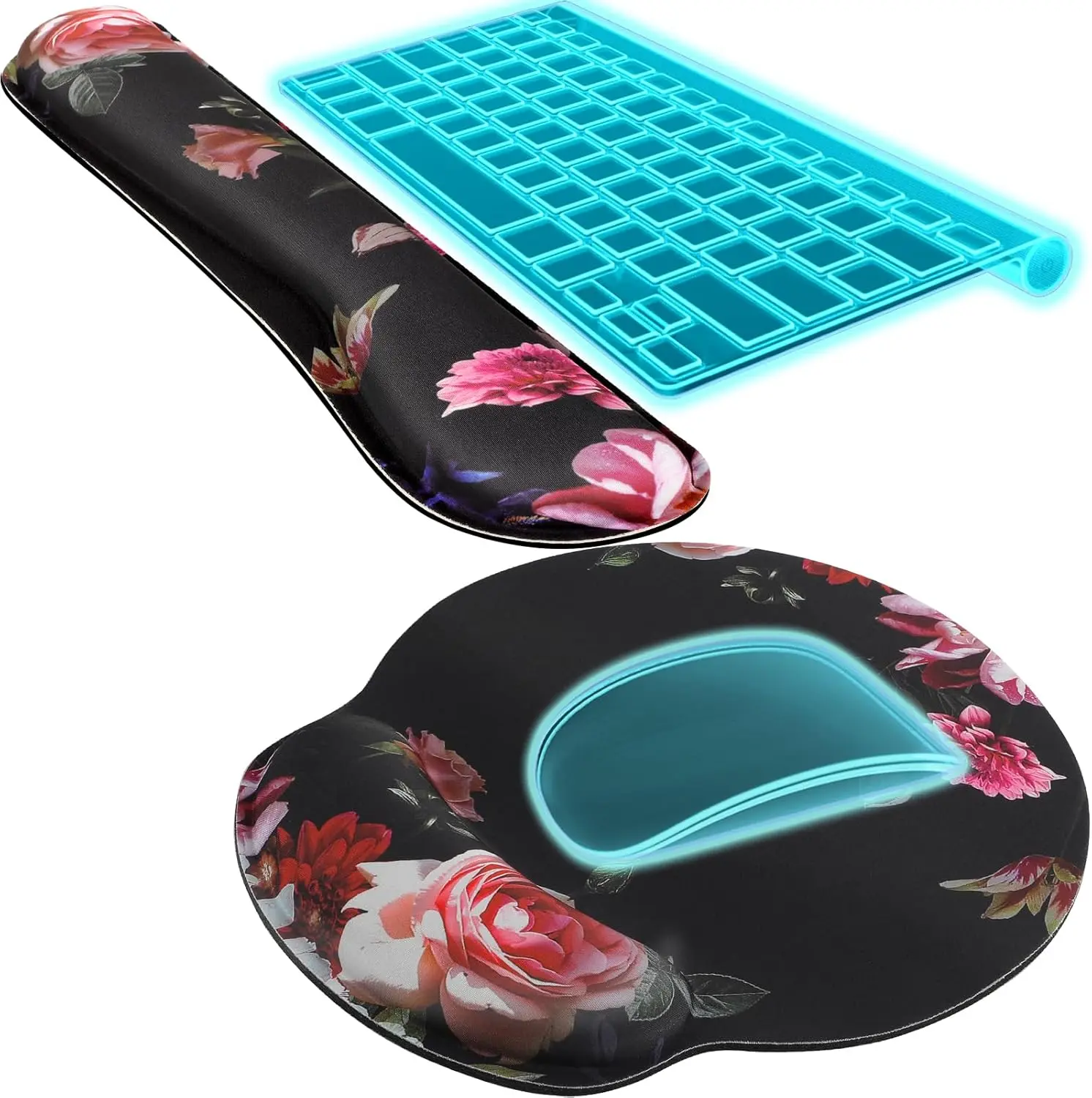 KTRIO Ergonomic Keyboard Wrist Rest and Mouse Pad with Wrist Rest Set, Memory Foam Wrist Support for Typing, Gaming, Office and Home Use