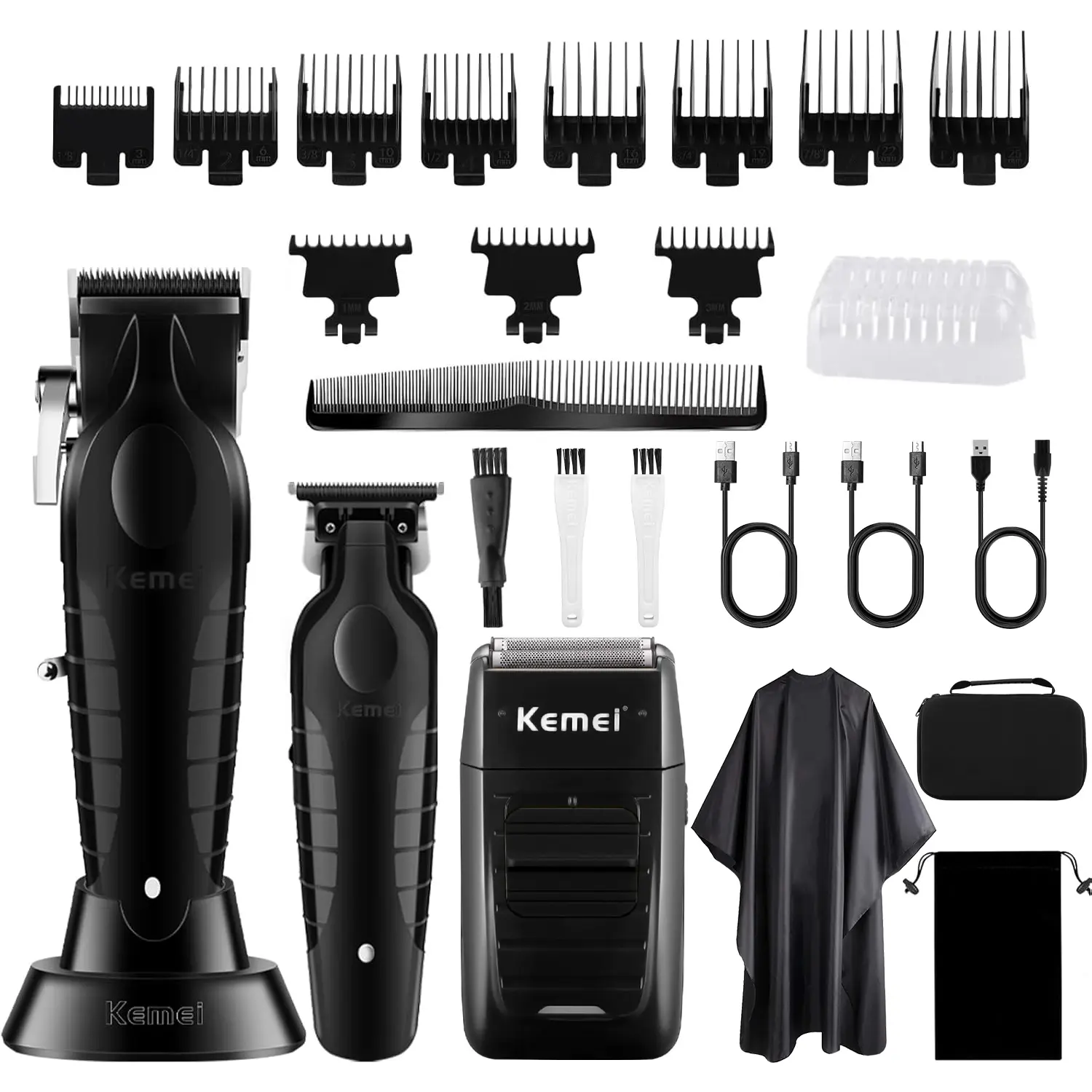 #45 Men's 3 pieces grooming set—featuring USB charging and cordless operation—handling both haircuts and shaving in one package; professional-grade quality for a superior grooming experience.