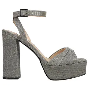 Nina Womens Dorcas Glitter Platform Dress Sandals High Heel 3" & Up - Silver