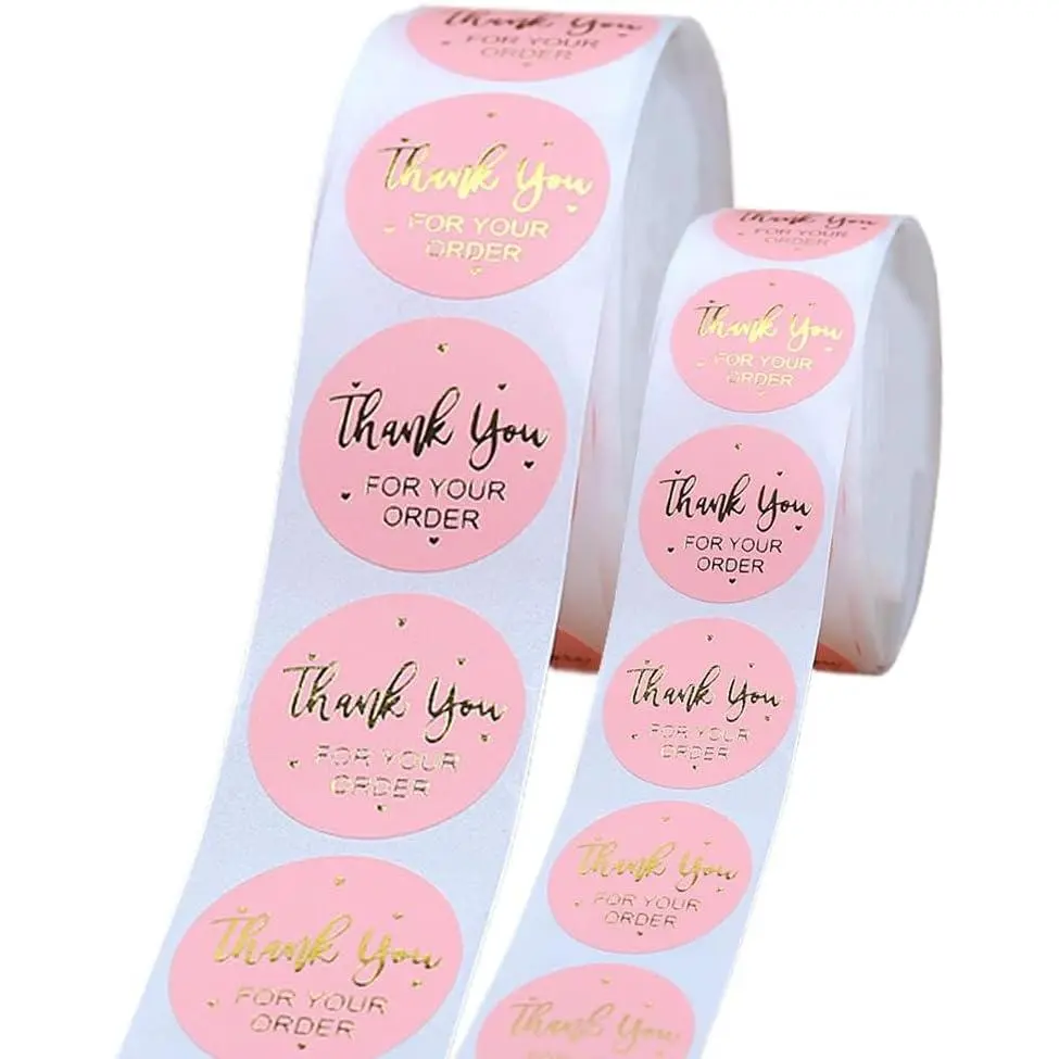 Thank You Stickers 1000 count, 1.5 Inch 500 count and 1 inch 500 count, Thank You for Your Order Stickers for Packaging, Envelopes, Small Business (Pink)