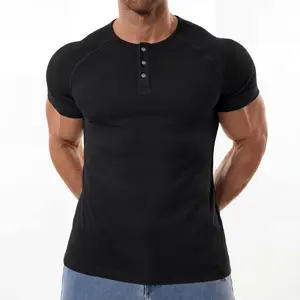STREVATE Men's Raglan Sleeve Henley, Buttoned Henley Neck, High Stretch & Wrinkle-Resistant Fabric, Muscular Silhouette Fit