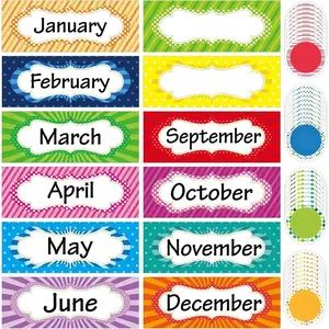 48 Pieces Holiday Monthly Headliners Set 12 Months of The Year Headers Seasonal Monthly Bulletin Board Borders with 36 Round Blank Confetti Cutouts(Simple Style)