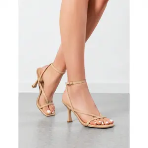 Women Minimalist Kitten Low Heel Thong Heeled Sandals, Fashion Square Toe Ankle Strap Heeled Sandals For Summer Daily Wearing Dressy Occasions