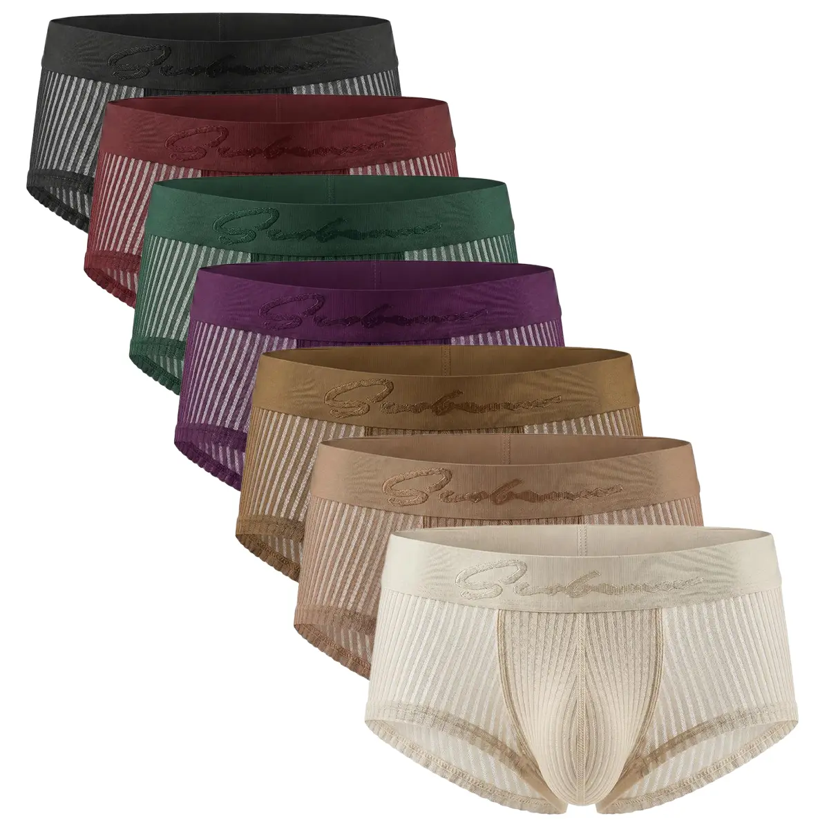 SEOBEAN Men's Performance Mesh Boxer Briefs 7/5/3Packs, Quick-Dry Stretch Trunks with Breathable Striped Mesh, Contoured Support Pouch and Wide Comfort Waistband-250218