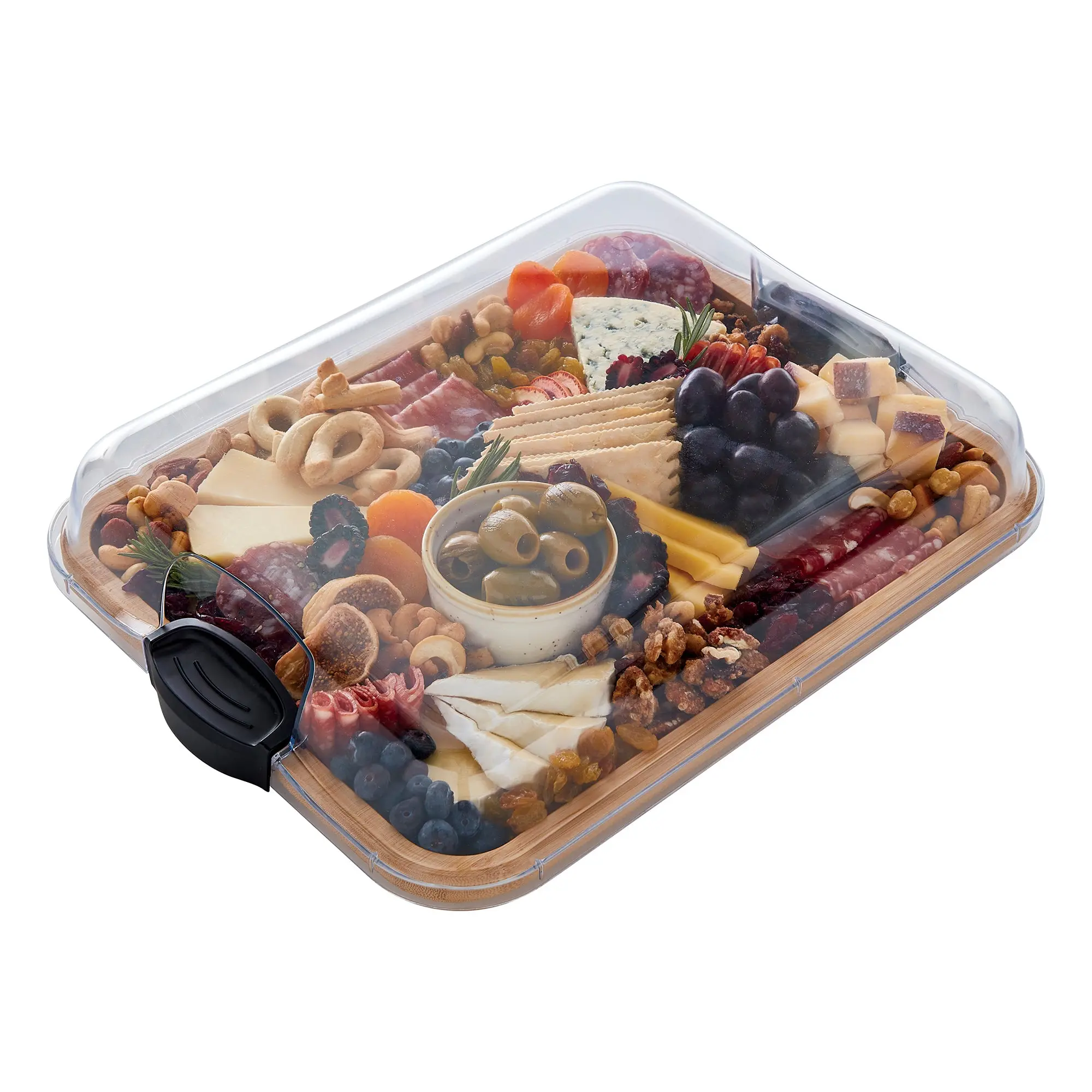 Bamboo Chopping Board with Locking Lid, 11"x14" - Portable Meal Prep Board, Charcuterie/Cheese Serving Tray, Food Storage Solution for Picnic Entertaining